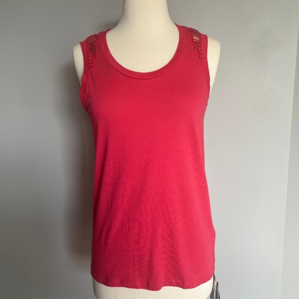 Liu Jo Jeans Magenta‎ Pink Diva Sleeveless Shirt Cotton Embellished Jeweled Top